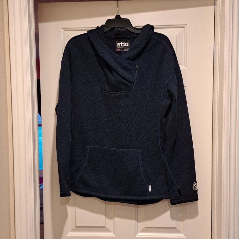 Stio Sweetwater Dark Blue Thumbholes Fleece Hoodie Pullover Women Large Vietnam
